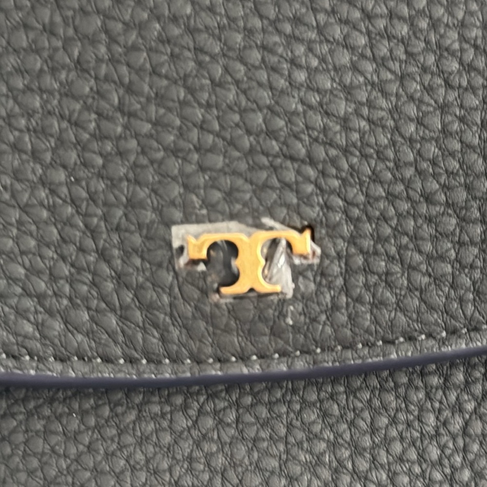 Tory Burch Half Moon Petite Mixed Material Satchel. Blue and Black. - Picture 4 of 13